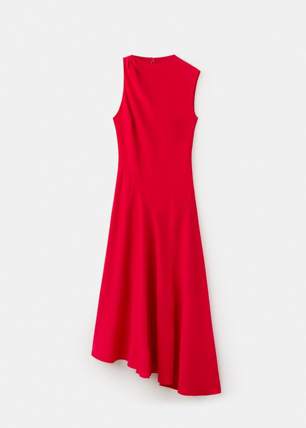 Red Asymmetric Sleeve Midi Dress, 0201_70, large image number 8