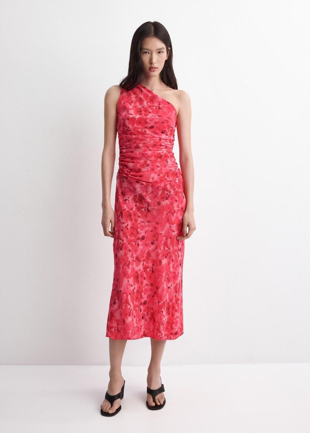 Red Asymmetrical Floral-Print Dress, Red, large image number 0