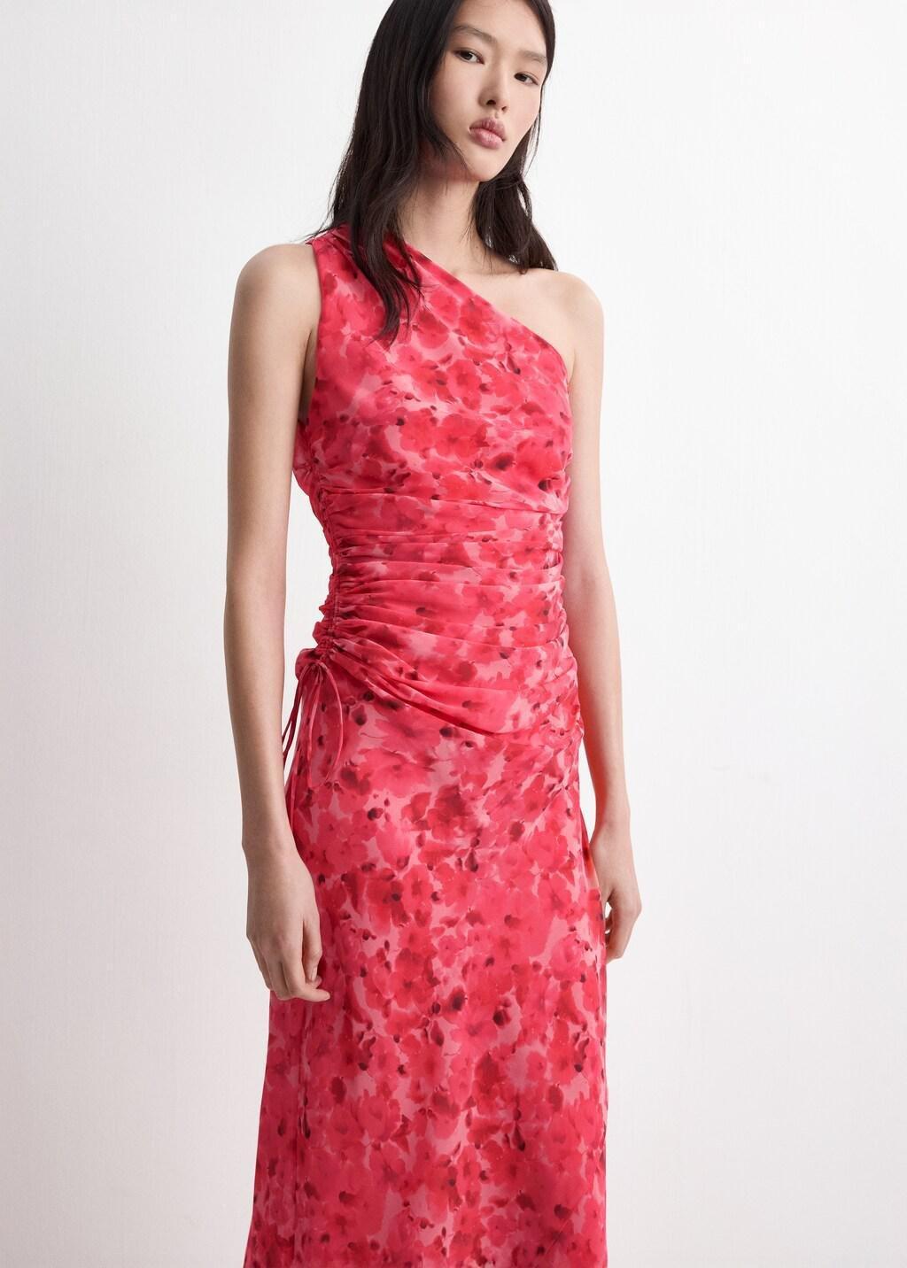 Red Asymmetrical Floral-Print Dress, Red, large image number 3