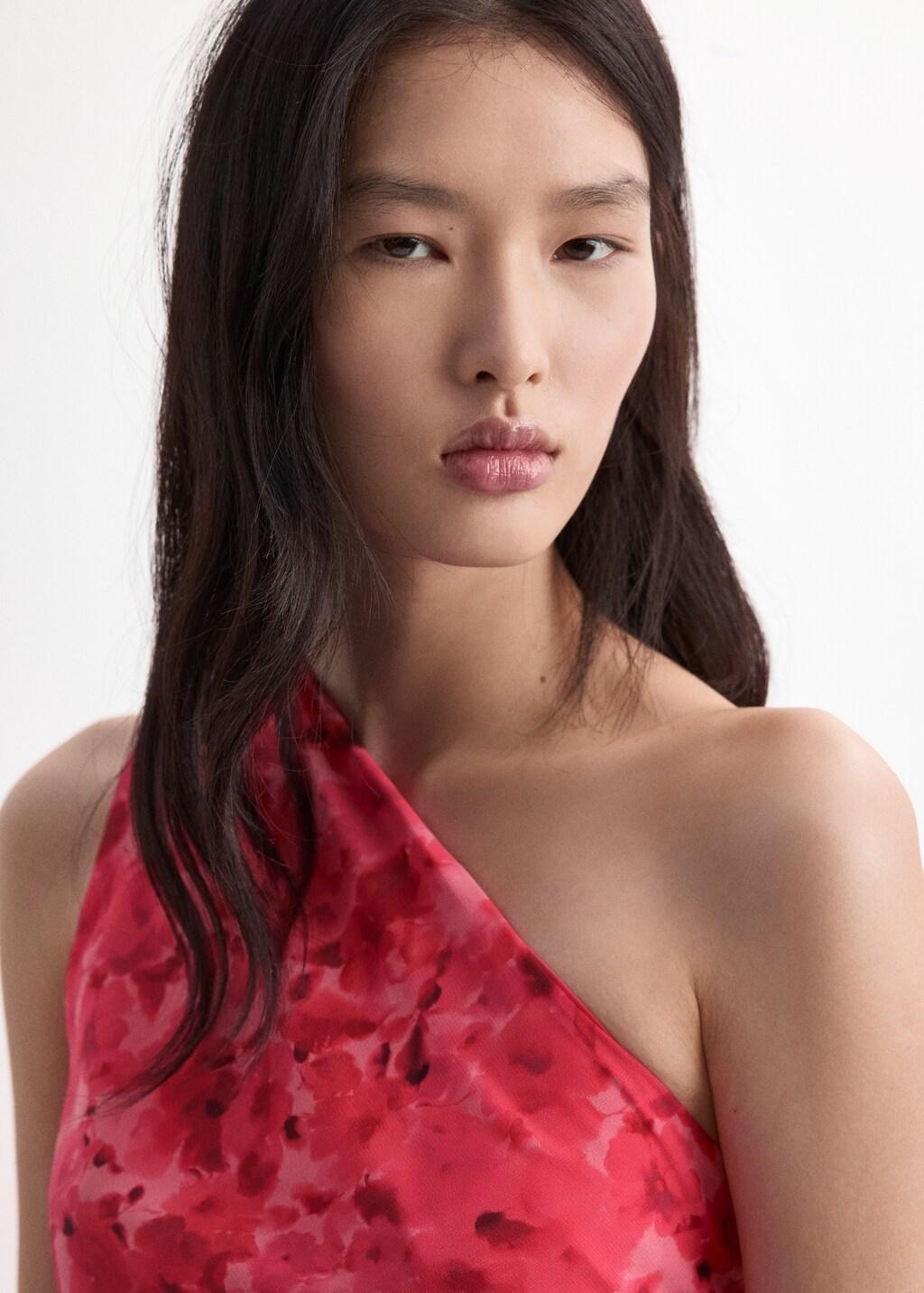 Red Asymmetrical Floral-Print Dress, Red, large image number 4