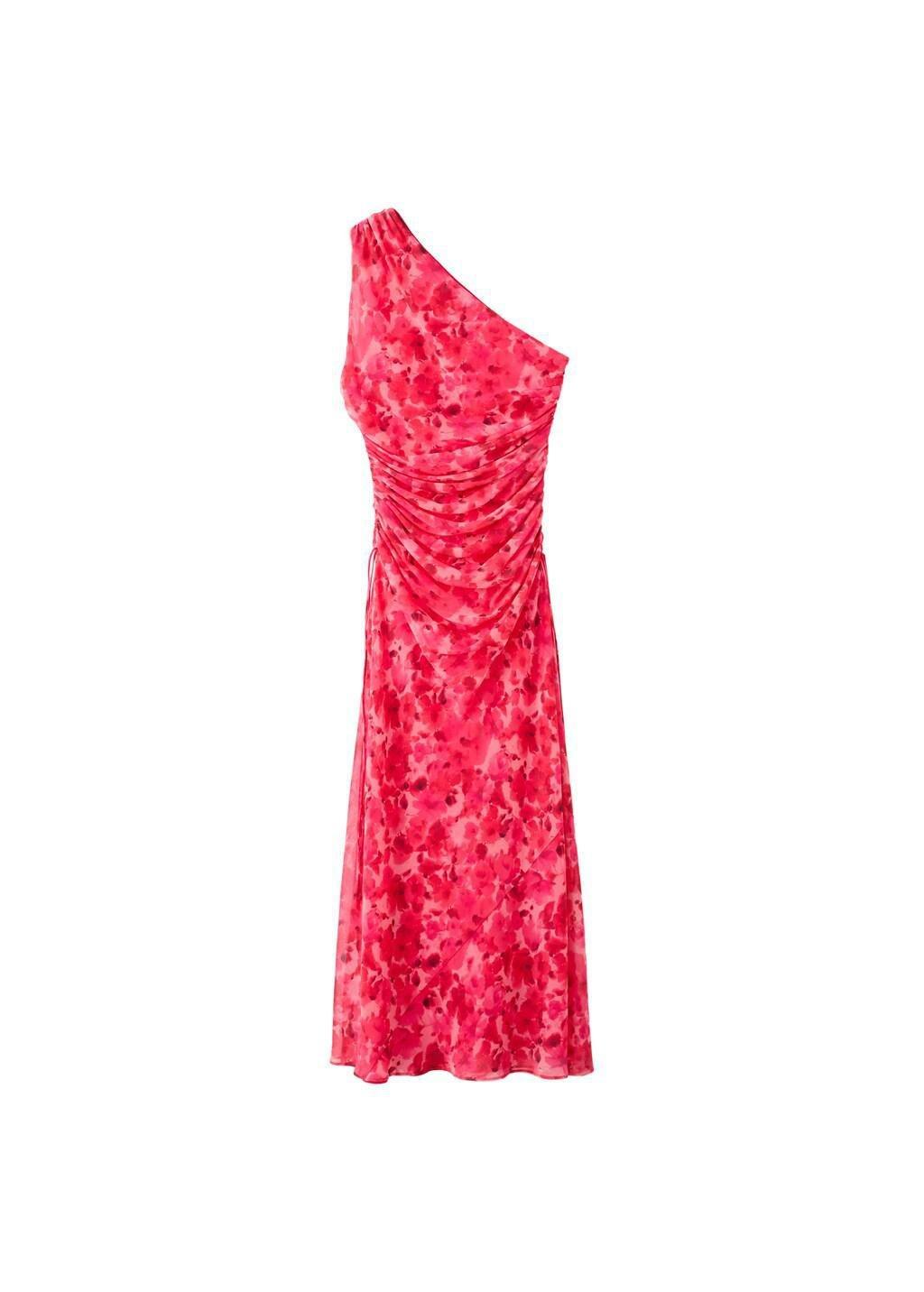 Red Asymmetrical Floral-Print Dress, Red, large image number 6