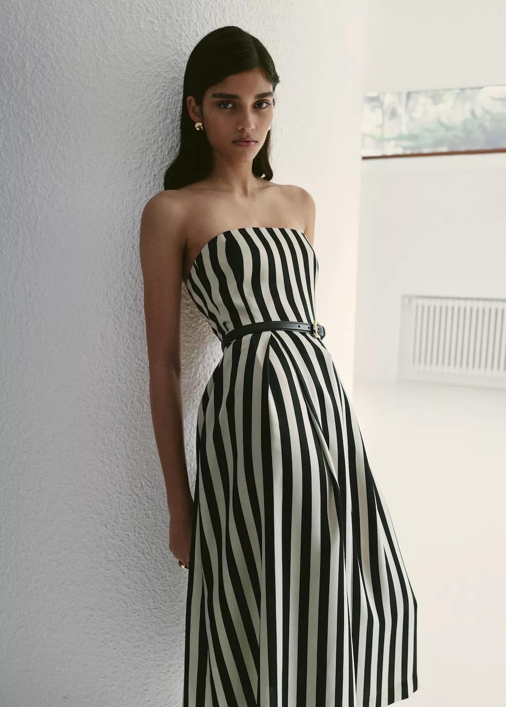 Black Belt Striped Dress, Black, large image number 3
