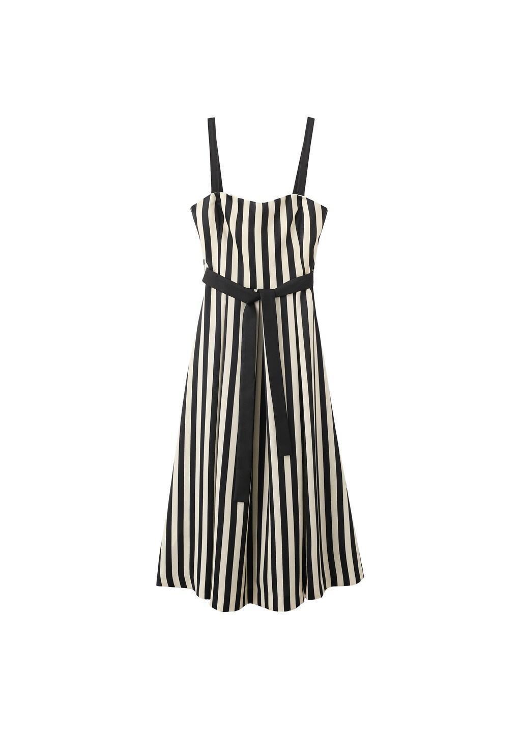 Black Belt Striped Dress, Black, large image number 5
