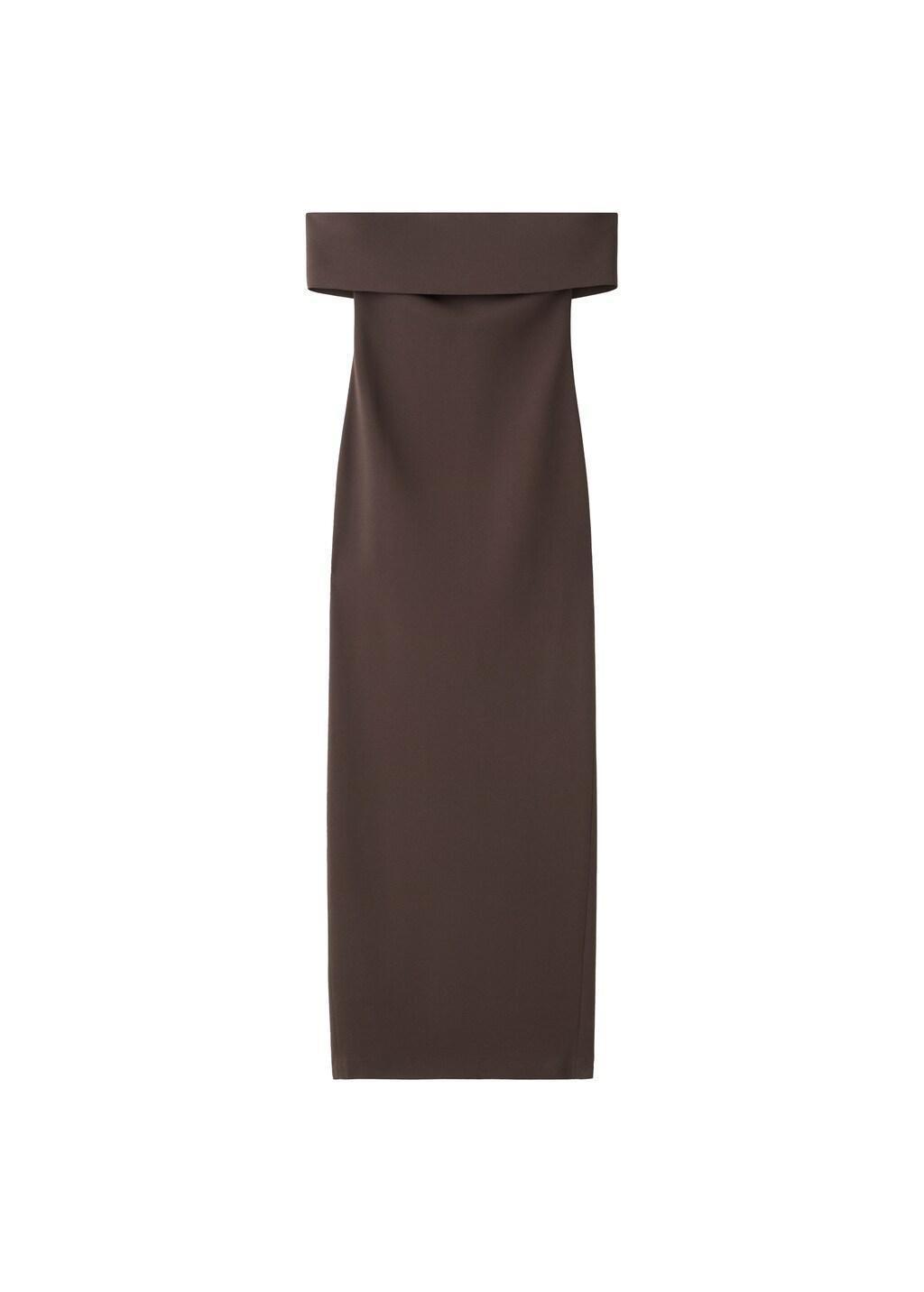 Brown Off-The-Shoulder Dress With Slit Detail, Brown, large image number 5