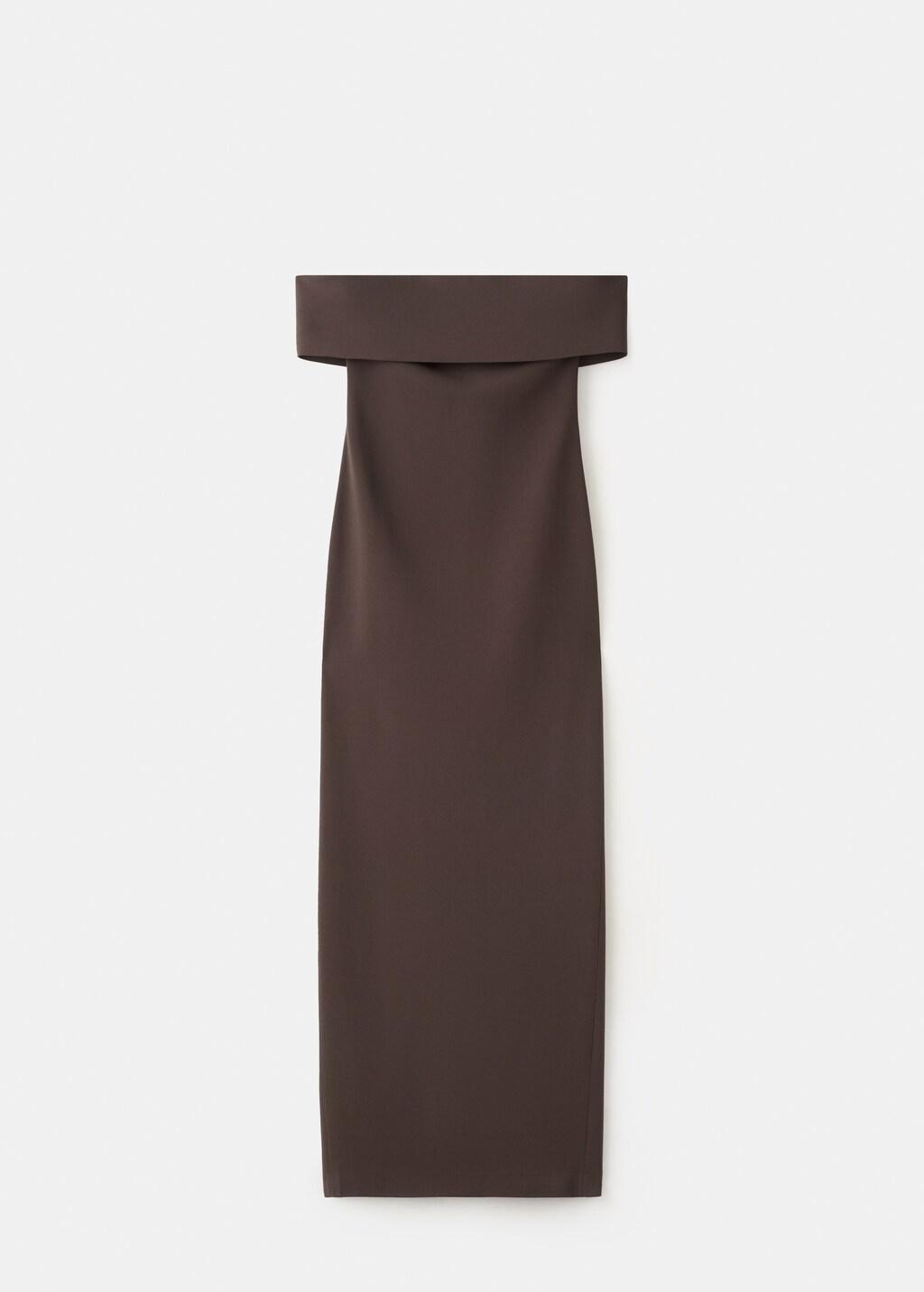 Brown Off-The-Shoulder Dress With Slit Detail, Brown, large image number 6