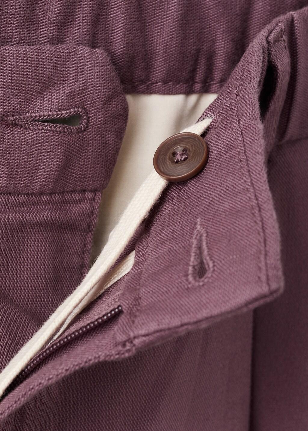 Purple Slim Fit Cropped Linen-Cotton Trousers, Dark Purple, large image number 1