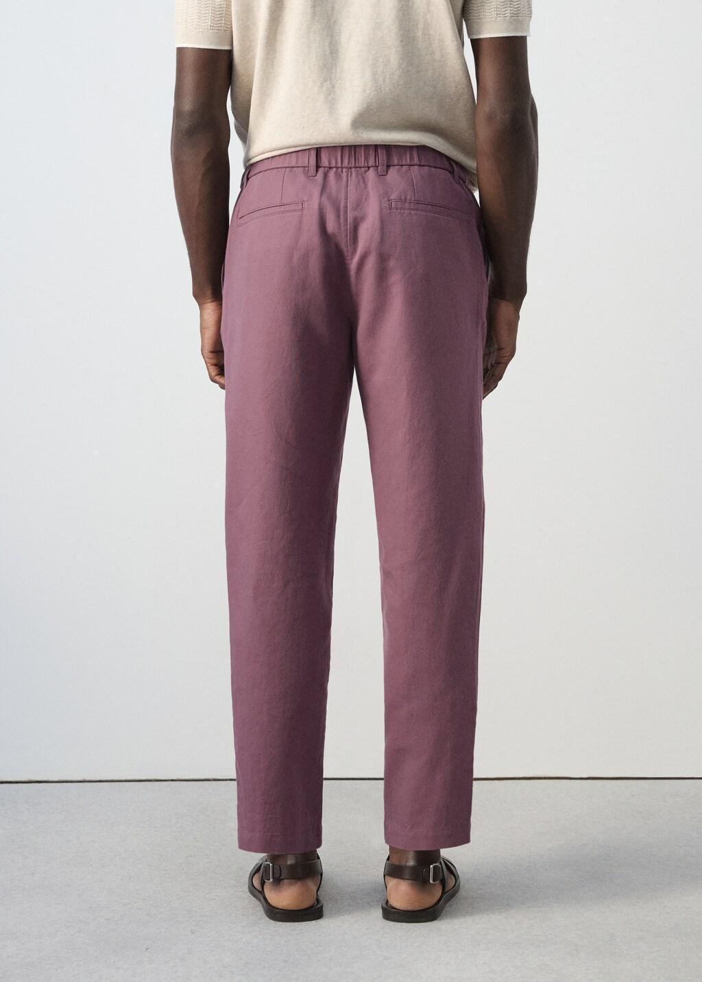 Purple Slim Fit Cropped Linen-Cotton Trousers, Dark Purple, large image number 2