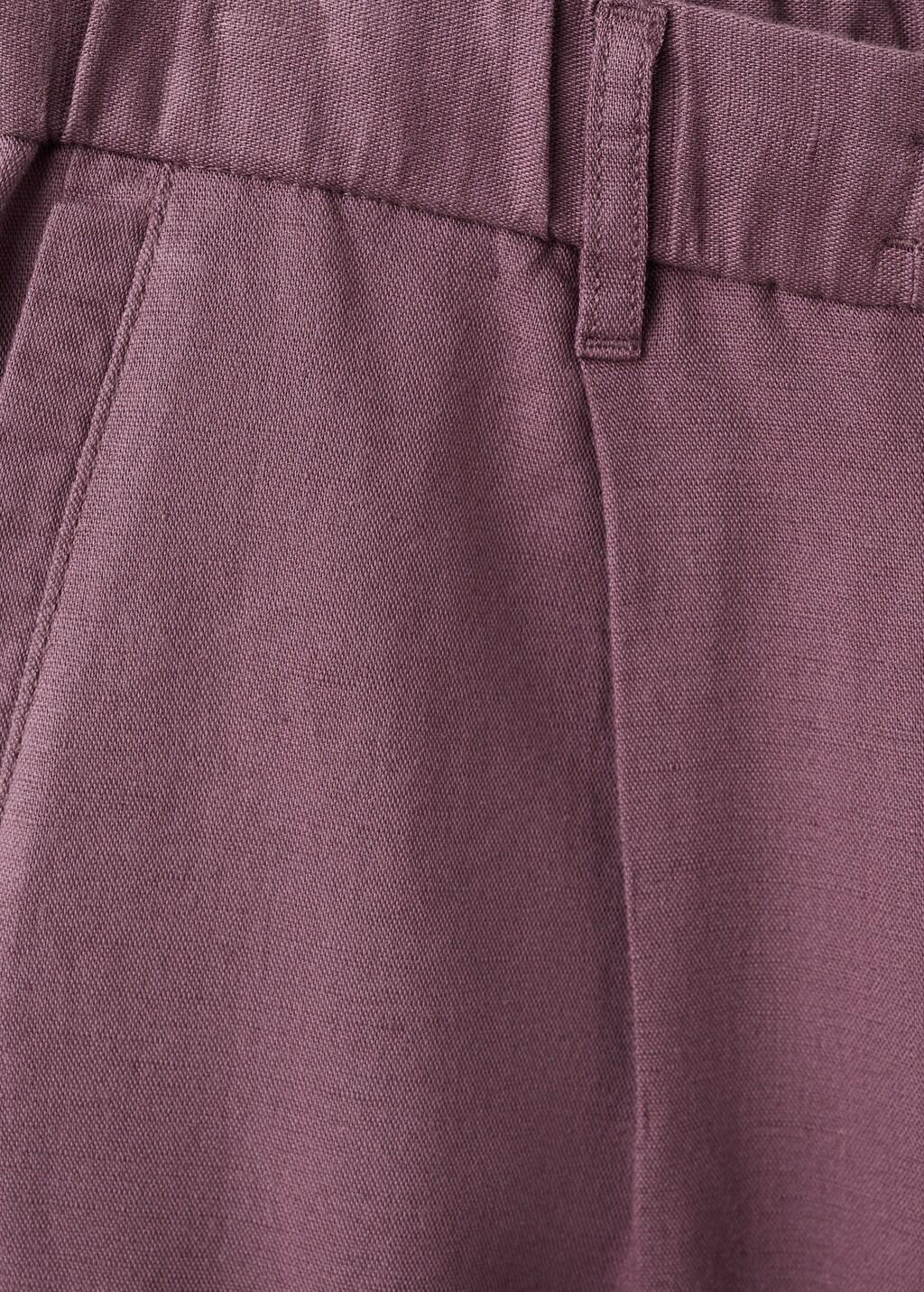 Purple Slim Fit Cropped Linen-Cotton Trousers, Dark Purple, large image number 5