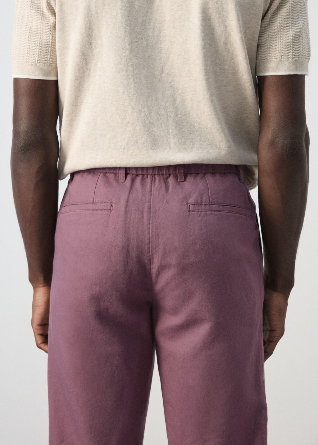 Purple Slim Fit Cropped Linen-Cotton Trousers, Dark Purple, large image number 6