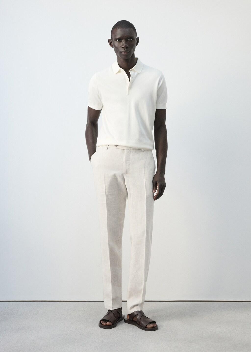 Beige 100% Linen Regular-Fit Trousers, Light Beige, large image number 0