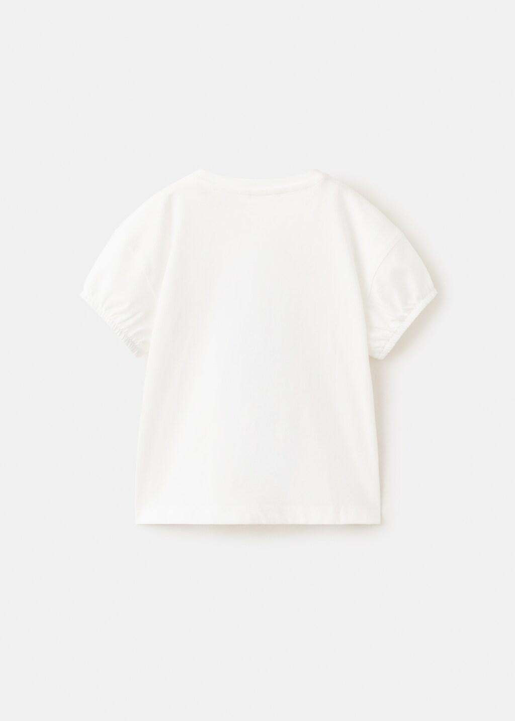 White Printed Cotton-Blend T-Shirt, Baby Girls, Natural White, large image number 2