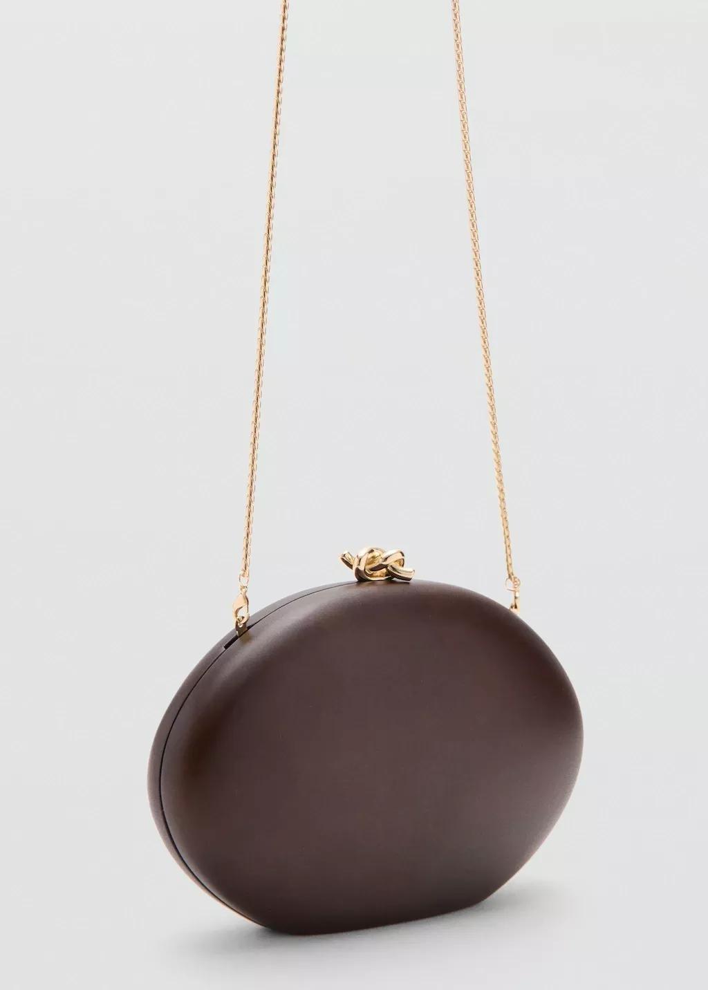 Brown Oval Clutch Bag, Brown, large image number 1