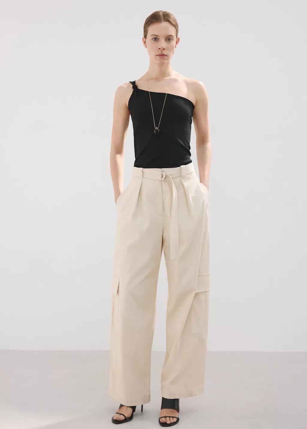 Black Asymmetrical Top With Knot Detail, Black, large image number 0