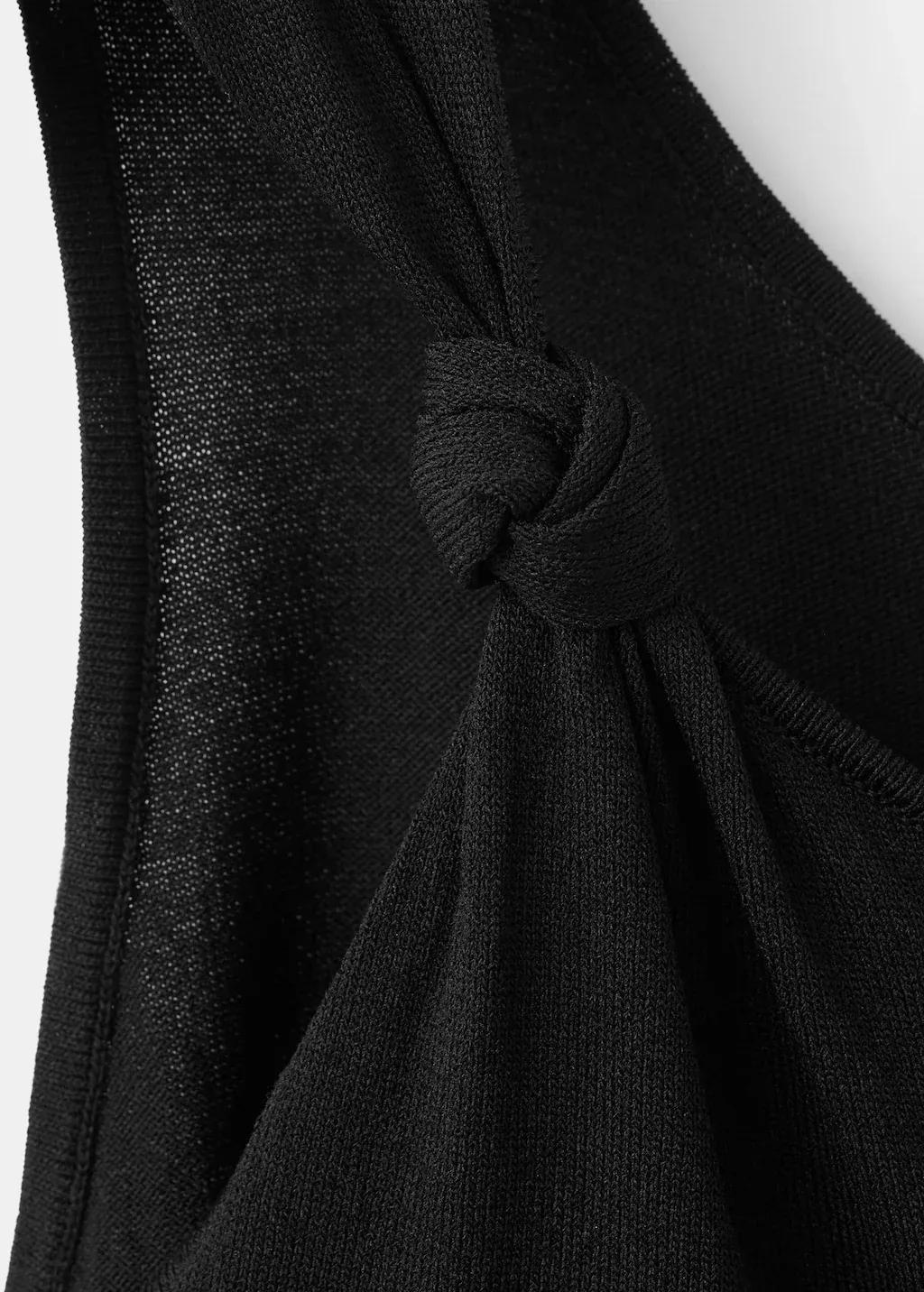 Black Asymmetrical Top With Knot Detail, Black, large image number 1
