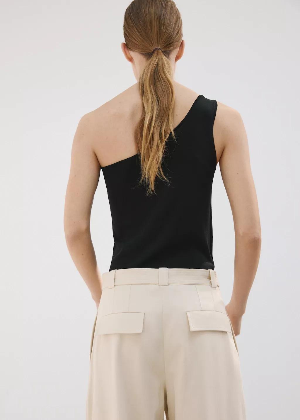Black Asymmetrical Top With Knot Detail, Black, large image number 2