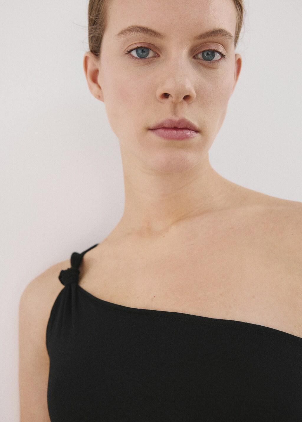 Black Asymmetrical Top With Knot Detail, Black, large image number 4