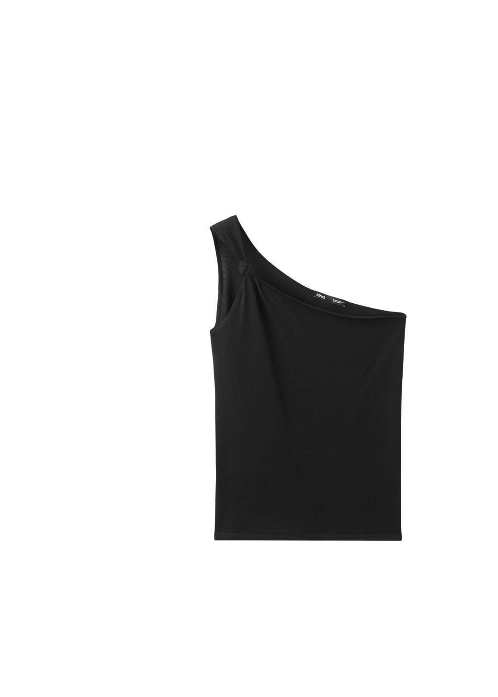 Black Asymmetrical Top With Knot Detail, Black, large image number 6