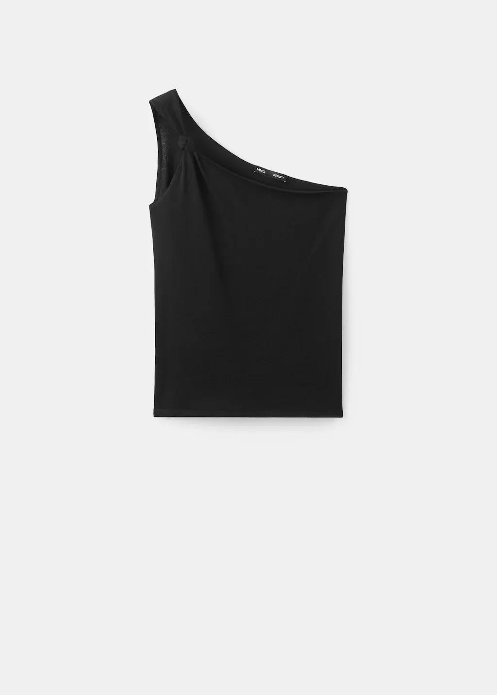 Black Asymmetrical Top With Knot Detail, Black, large image number 7