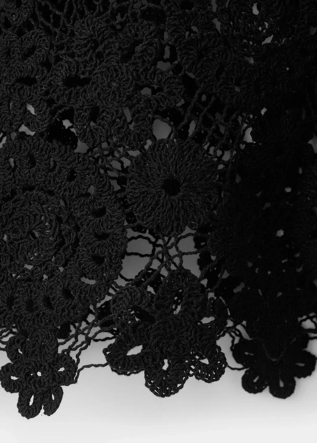Black Openwork Knitted Floral Sweater, Black, large image number 5