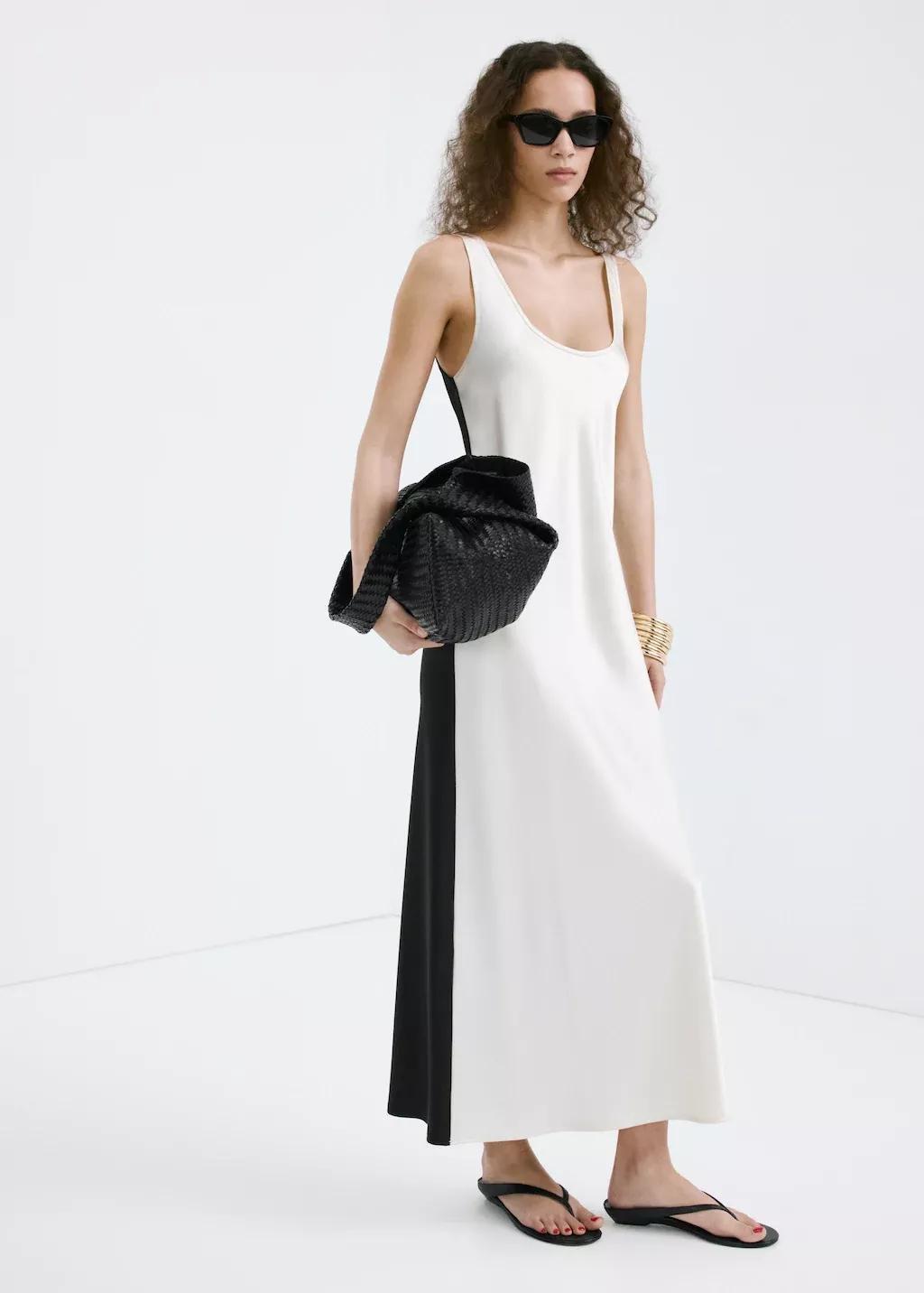 Beige Two-Tone Satin Dress, 0201_05, large image number 0