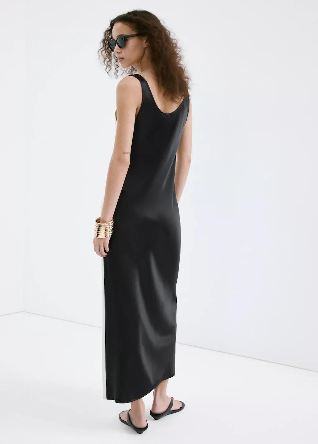 Beige Two-Tone Satin Dress, 0201_05, large image number 2
