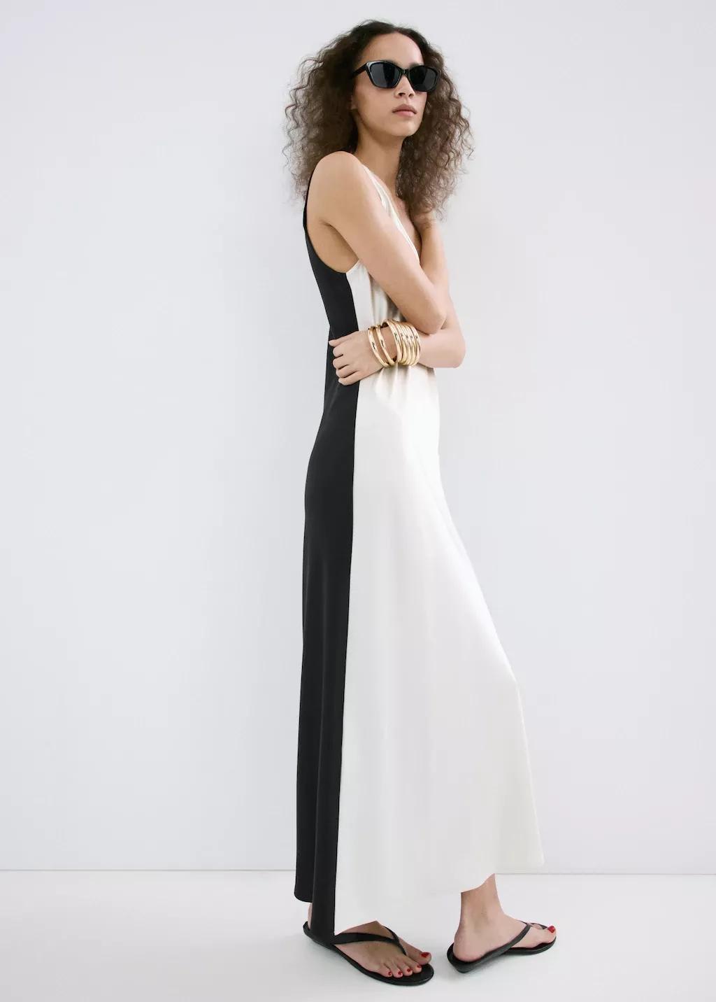 Beige Two-Tone Satin Dress, 0201_05, large image number 5