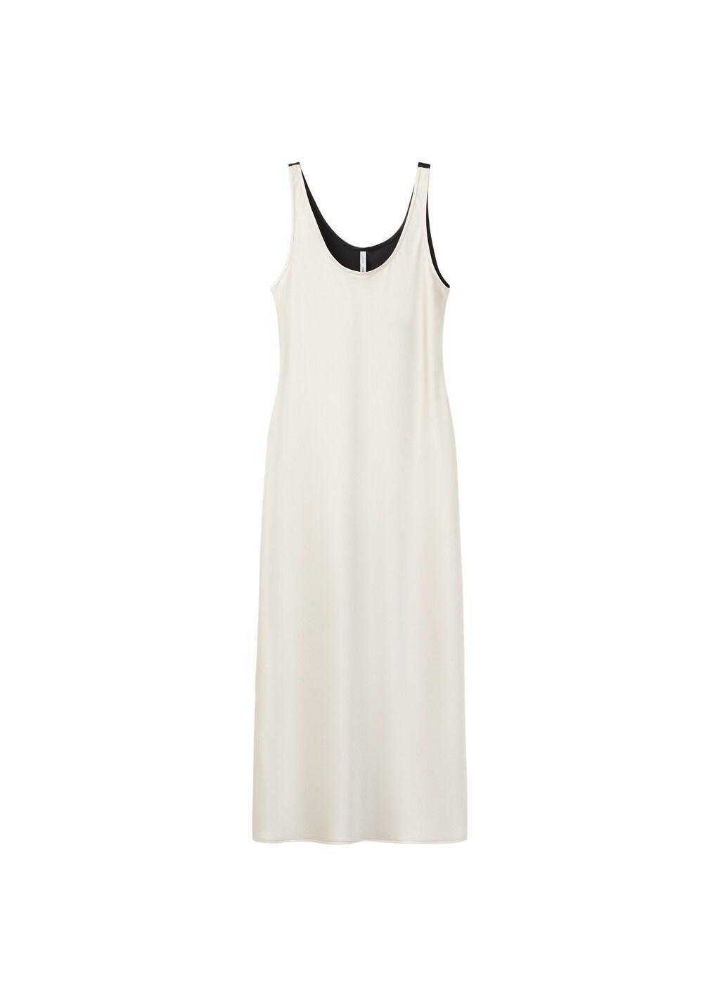 Beige Two-Tone Satin Dress, 0201_05, large image number 6
