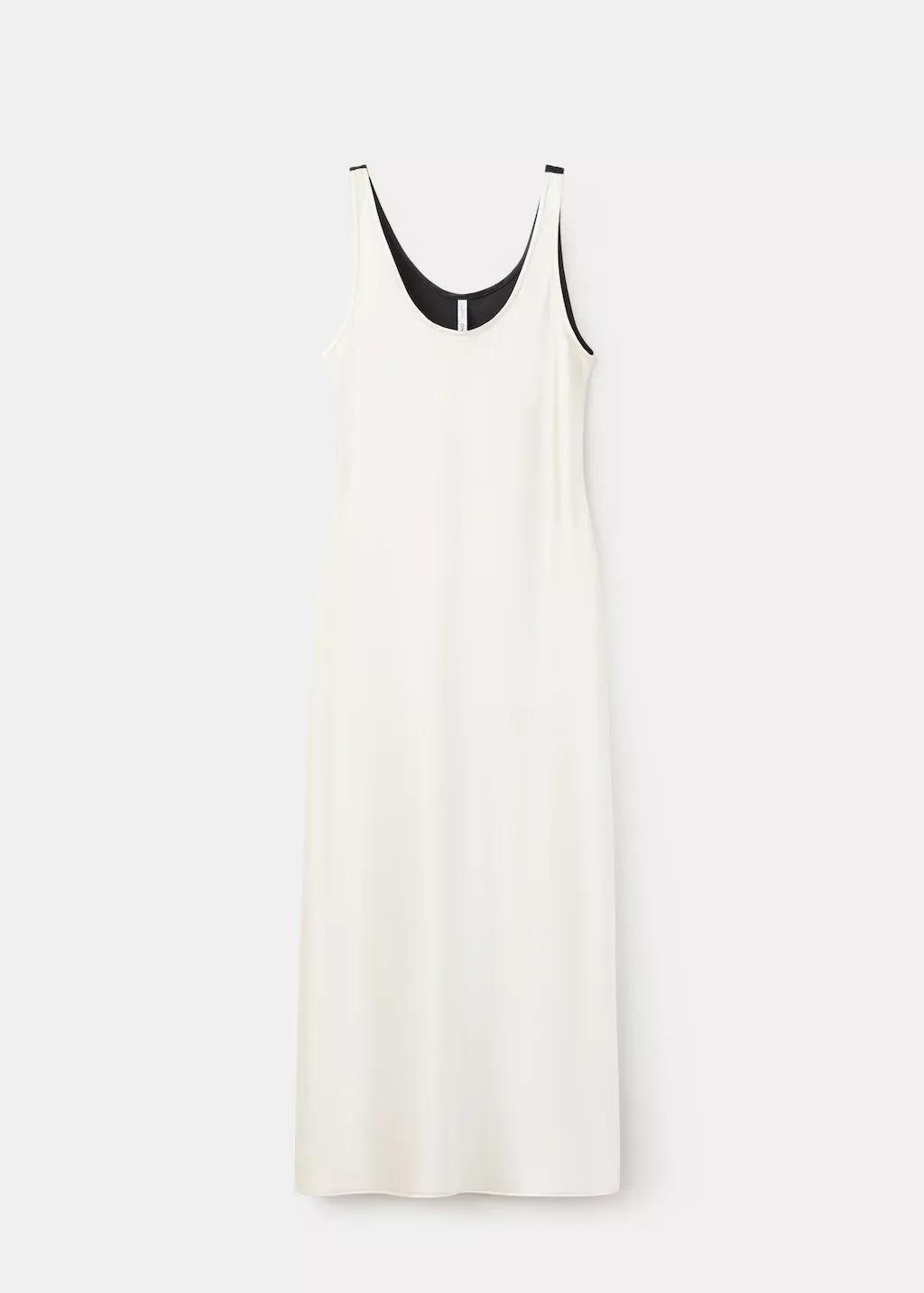 Beige Two-Tone Satin Dress, 0201_05, large image number 7
