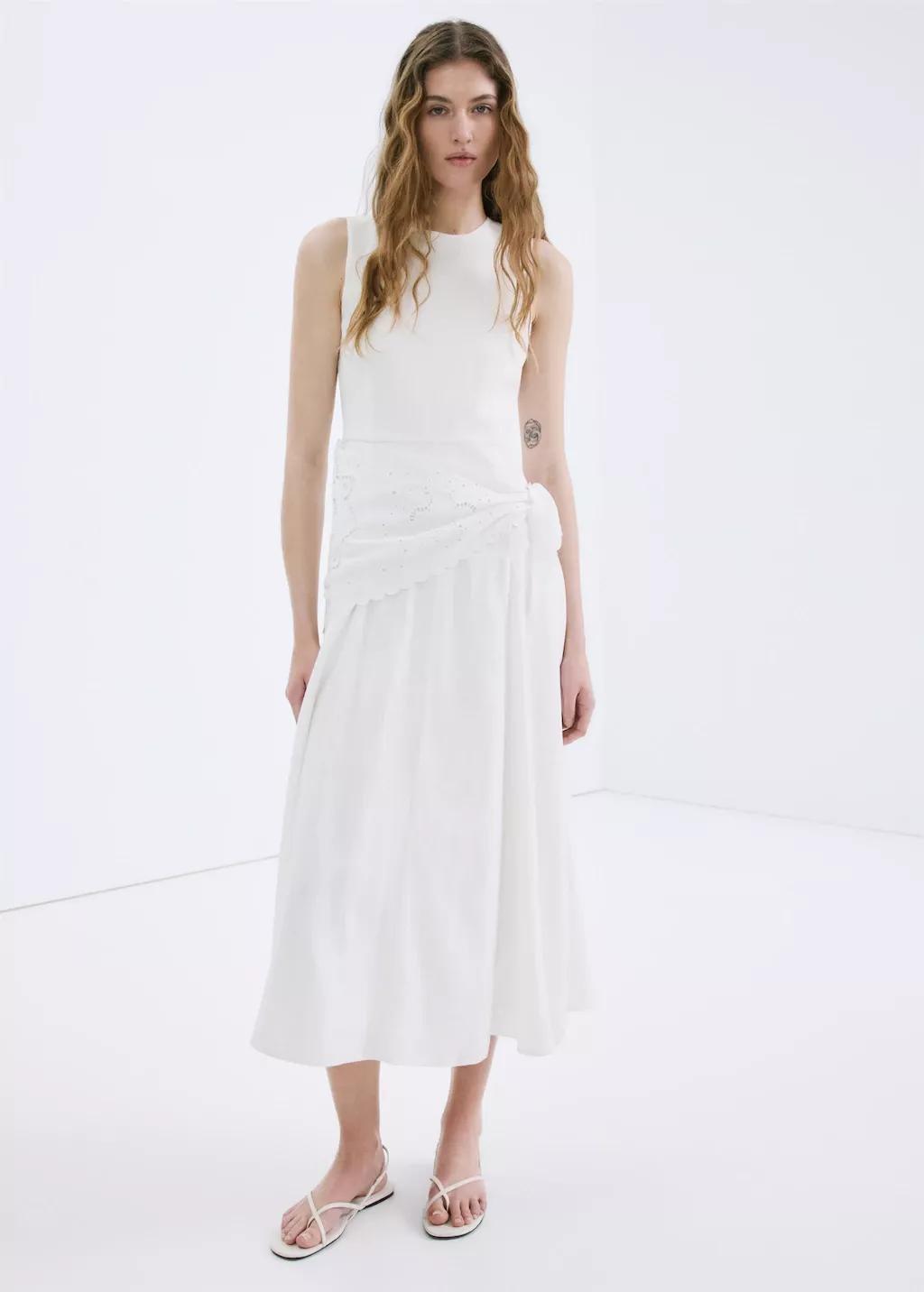 Beige Handkerchief A-Line Dress, Light Beige, large image number 0