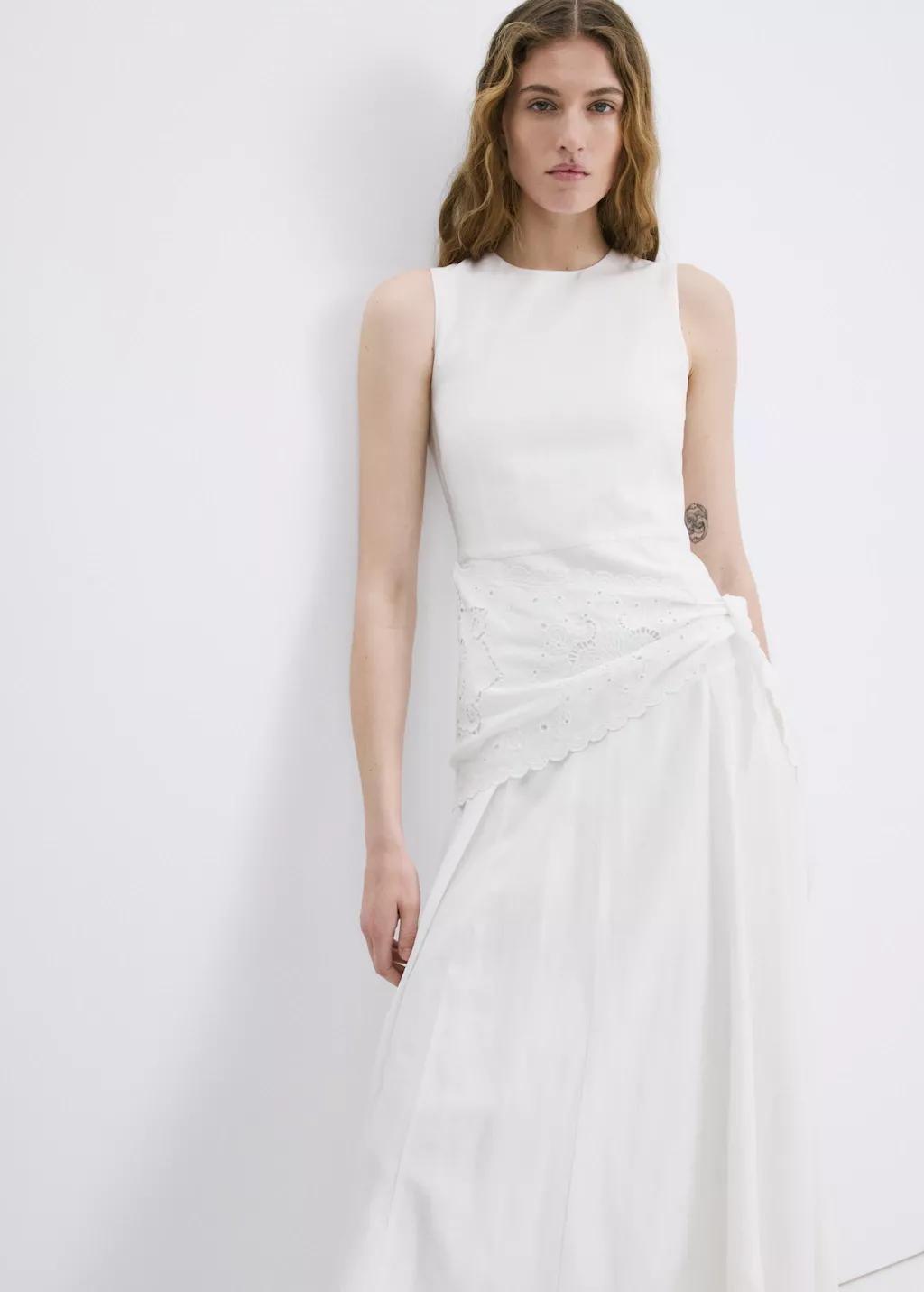 Beige Handkerchief A-Line Dress, Light Beige, large image number 4