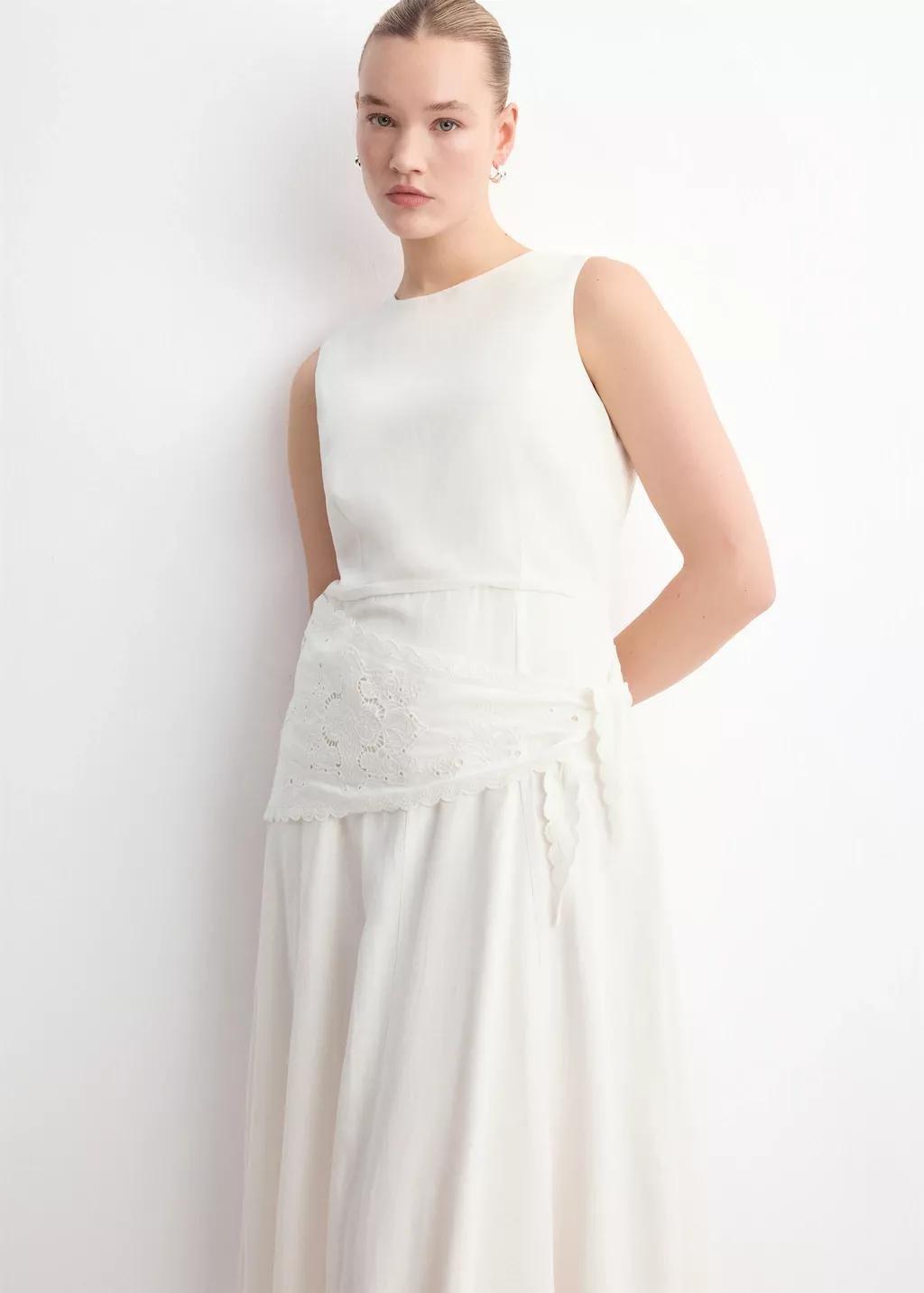 Beige Handkerchief A-Line Dress, Light Beige, large image number 6