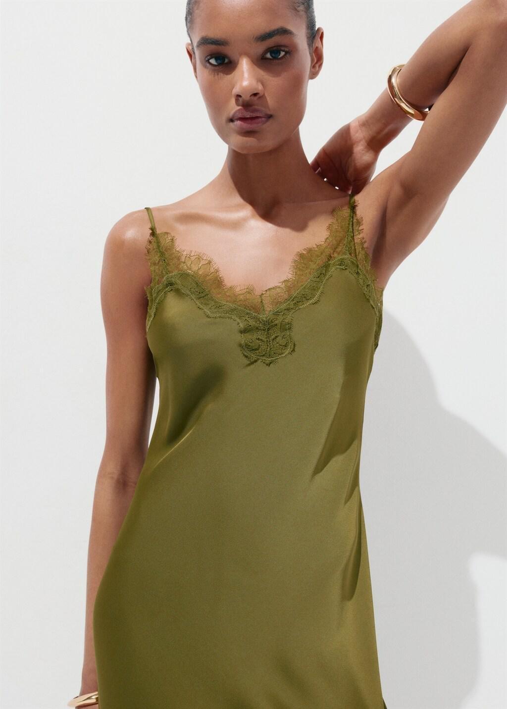 GREEN Satin camisole dress, 0201_43, large image number 2