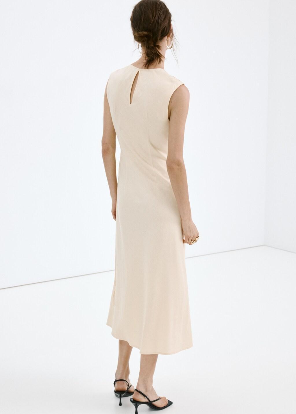 Cream Wrap Midi-Dress With Knot, 0201_10, large image number 2