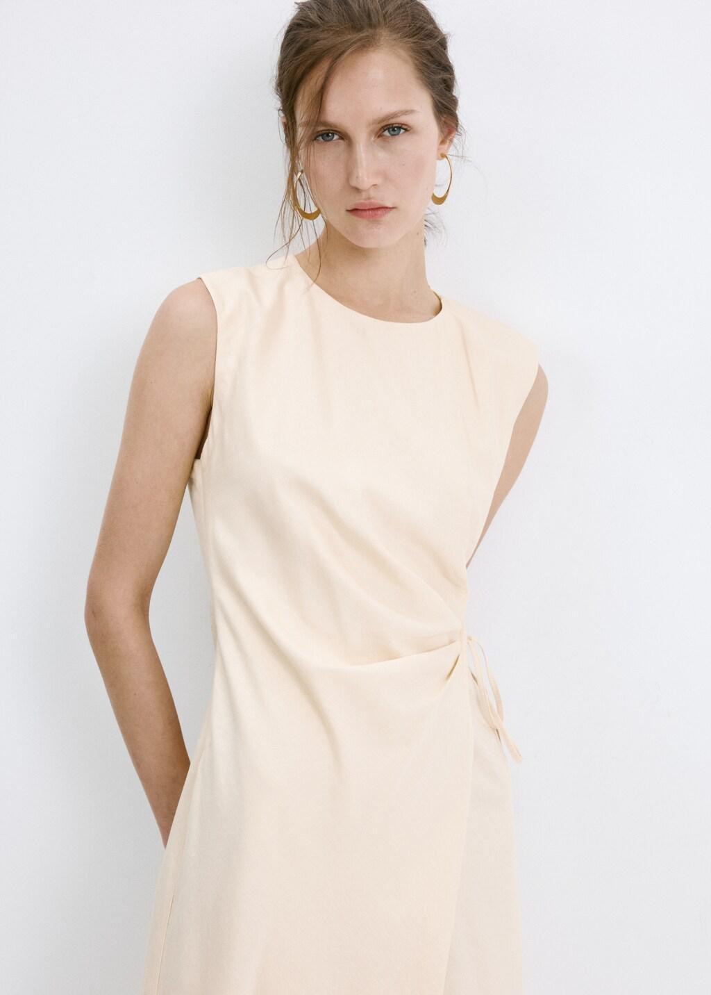 Cream Wrap Midi-Dress With Knot, 0201_10, large image number 3