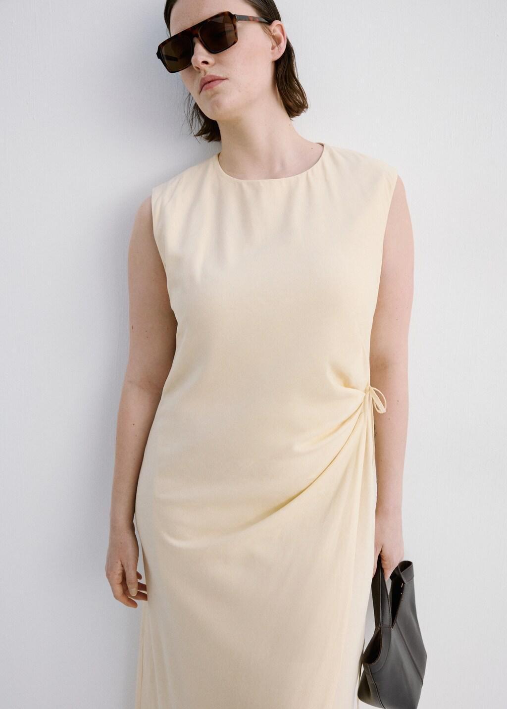 Cream Wrap Midi-Dress With Knot, 0201_10, large image number 6