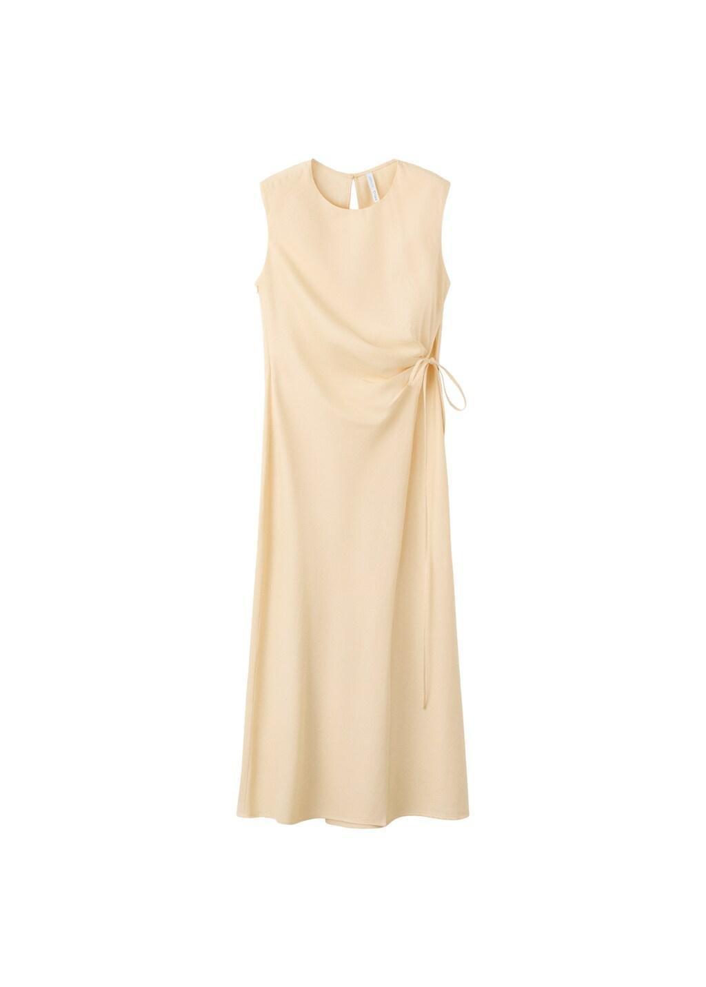 Cream Wrap Midi-Dress With Knot, 0201_10, large image number 8