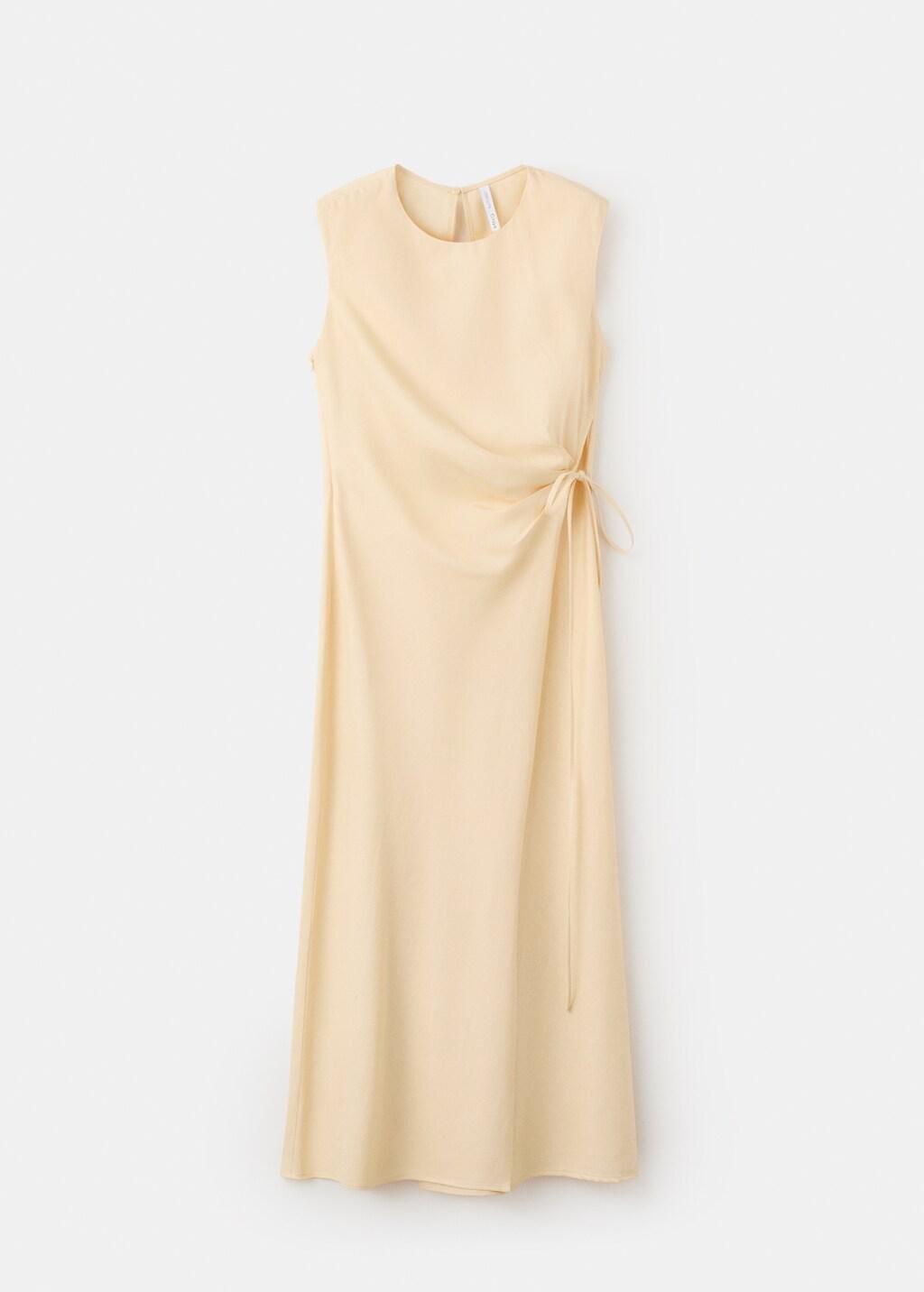 Cream Wrap Midi-Dress With Knot, 0201_10, large image number 9