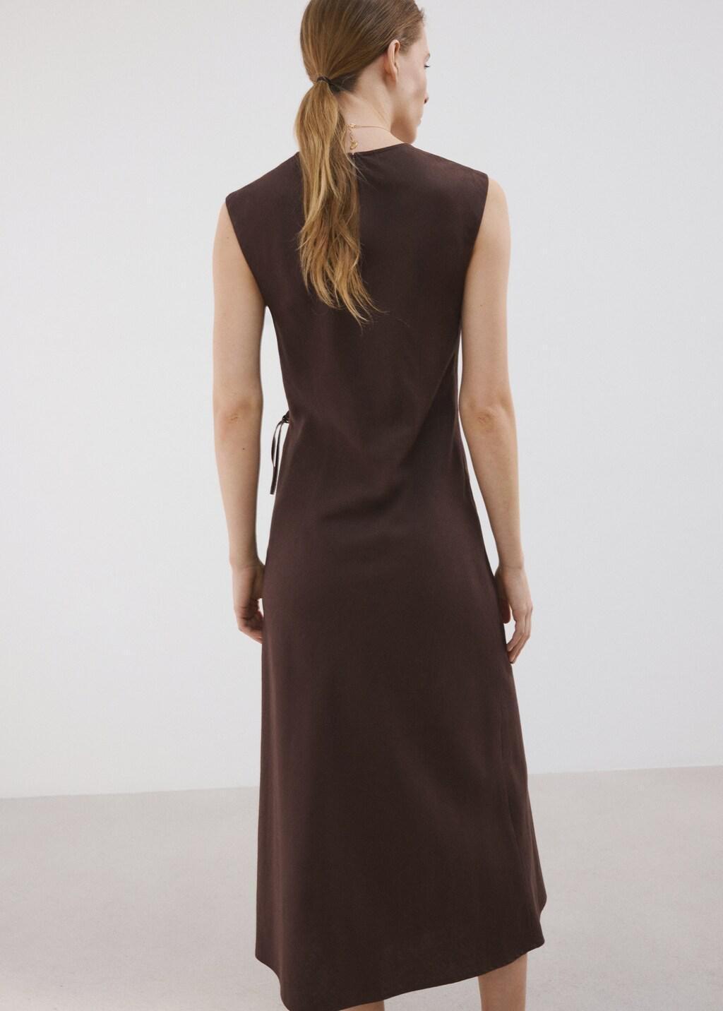 DARK BROWN Crossed linen-blend dress, Dark Brown, large image number 2