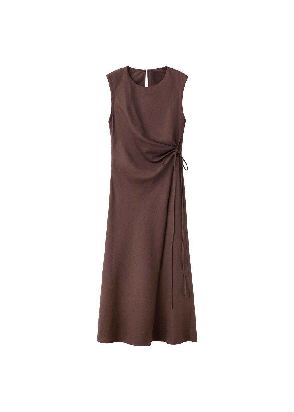 DARK BROWN Crossed linen-blend dress, Dark Brown, large image number 7