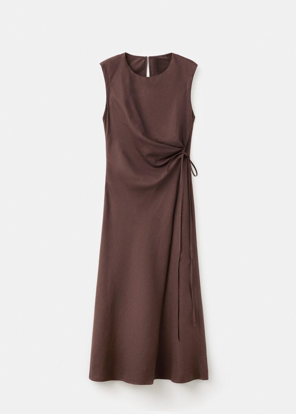 DARK BROWN Crossed linen-blend dress, Dark Brown, large image number 8