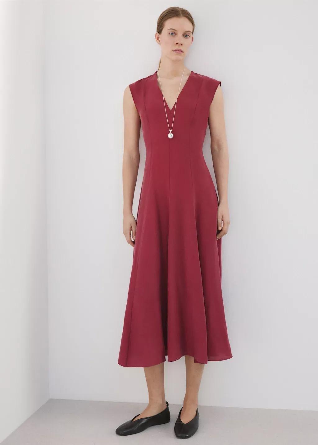 Orange Midi Dress With V-Neck, Medium Orange, large image number 0