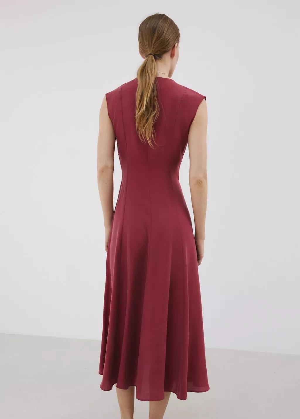 Orange Midi Dress With V-Neck, Medium Orange, large image number 2