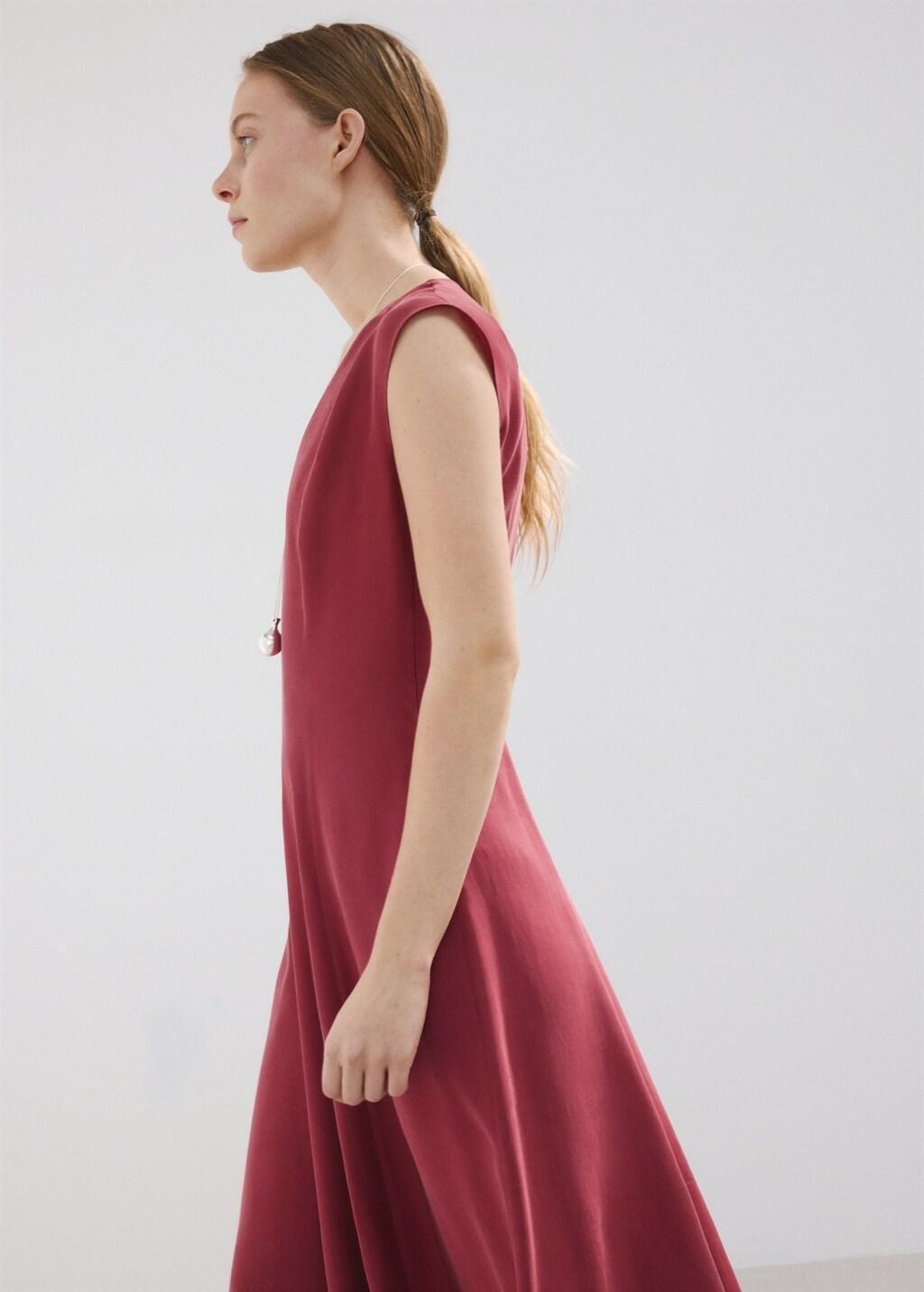 Orange Midi Dress With V-Neck, Medium Orange, large image number 3