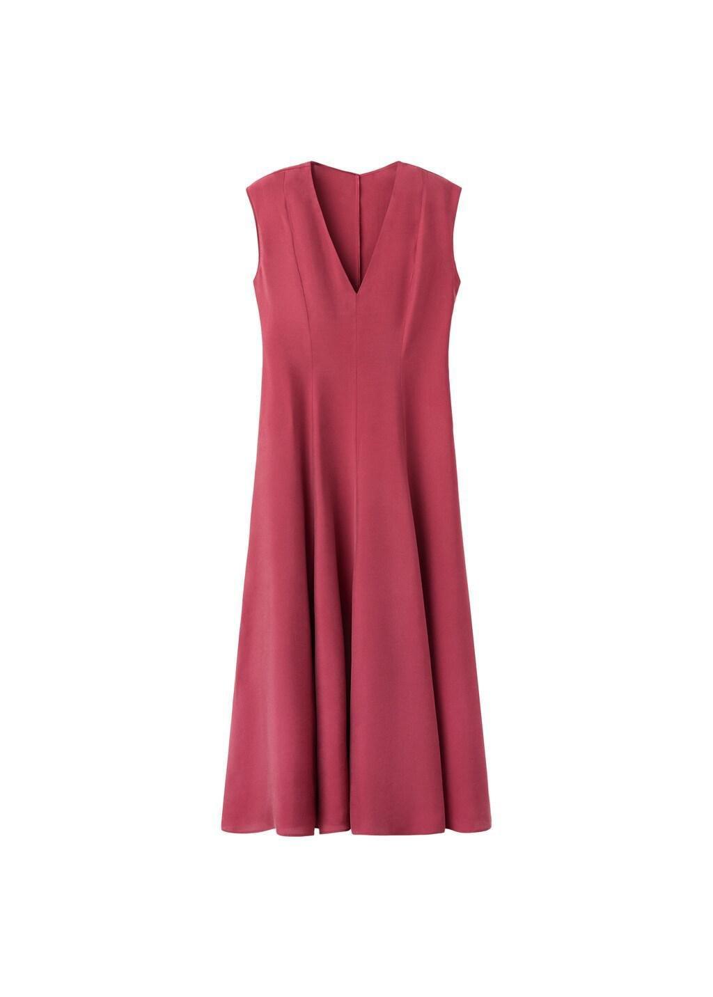 Orange Midi Dress With V-Neck, Medium Orange, large image number 6