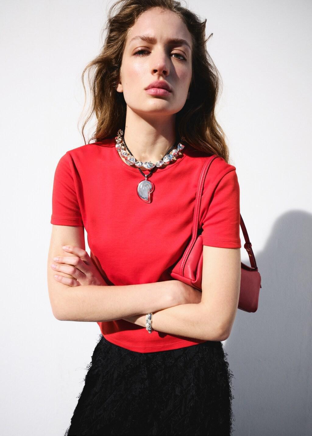 Red Short-Sleeved Cotton T-Shirt, 0201_70, large image number 3