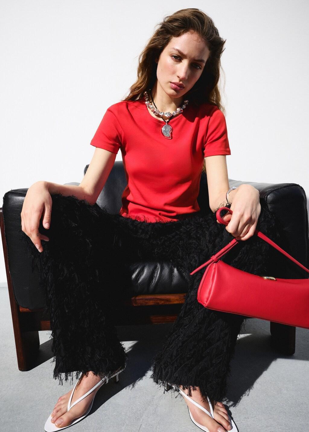 Red Short-Sleeved Cotton T-Shirt, 0201_70, large image number 5