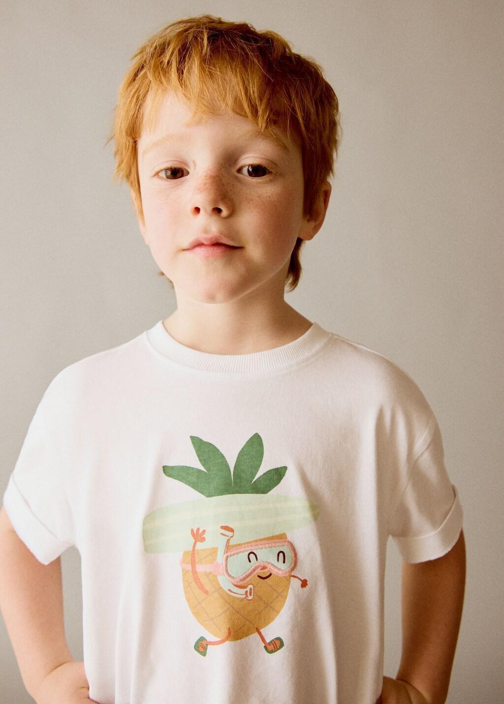 White Pineapple Printed Cotton T-Shirt, Baby Boy, White, large image number 3