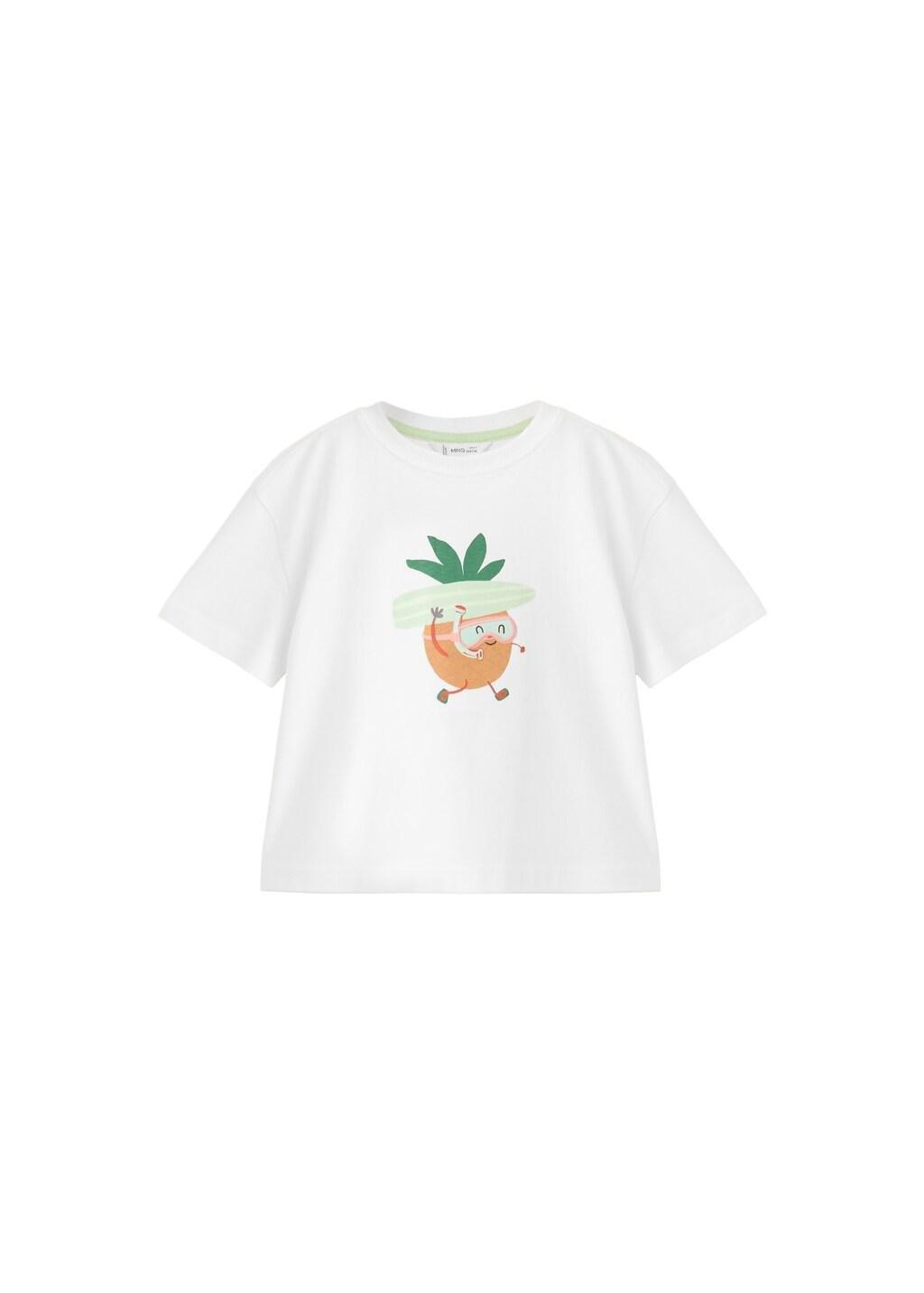 White Pineapple Printed Cotton T-Shirt, Baby Boy, White, large image number 5