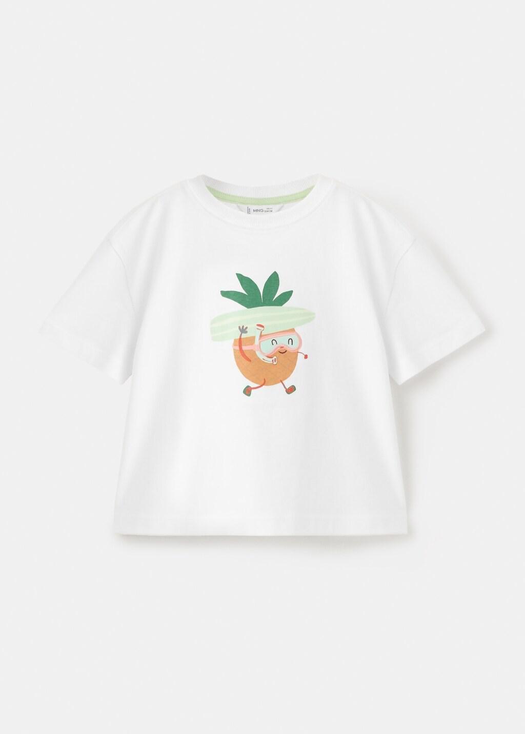 White Pineapple Printed Cotton T-Shirt, Baby Boy, White, large image number 6