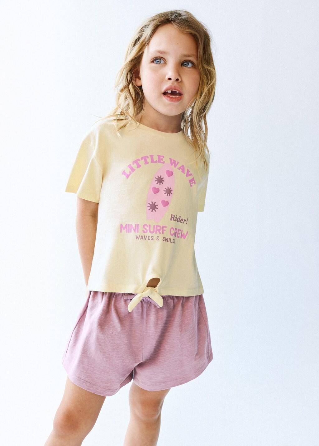 Yellow Printed T-Shirt With Tie Detail, Baby Girls, Yellow, large image number 0